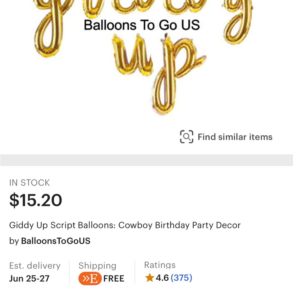 Giddy Up Gold Script Balloons for Cowboy Party